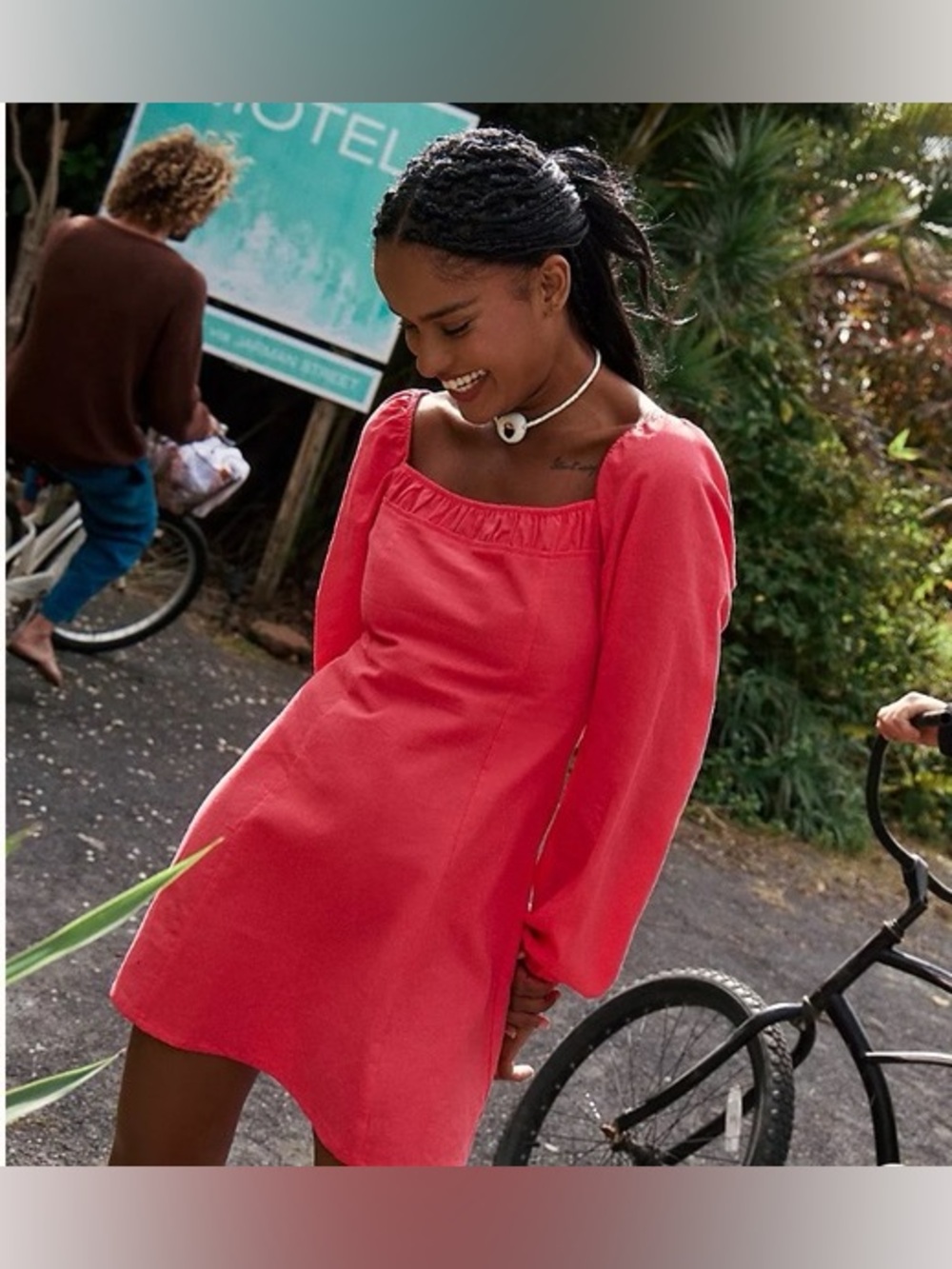 Free People Ceci Smocked Mini Dress in hibiscus small NWT